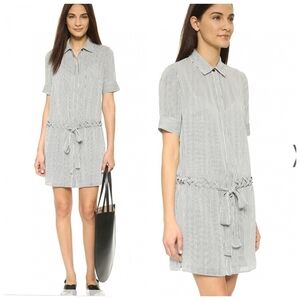 Bailey44 Dress Sz Small Desperado Striped Crepe Drawstring Waist White Black